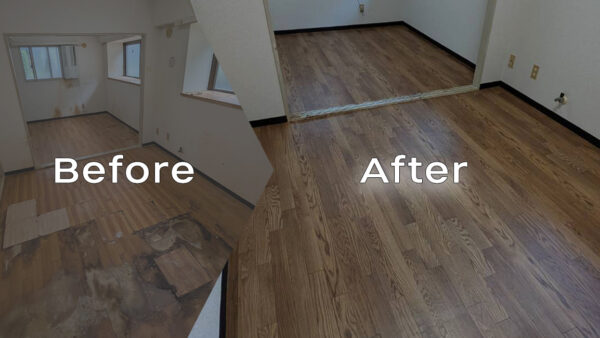 【原状回復工事】ペットが傷つけた壁紙・クッションフロアの張替え施工事例